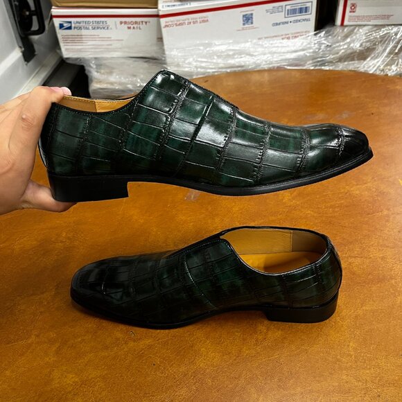 Santimon Men's US 7.5 - 12 Green Smoking Loafers Checkered Slip On Dress Casual - Picture 8 of 10